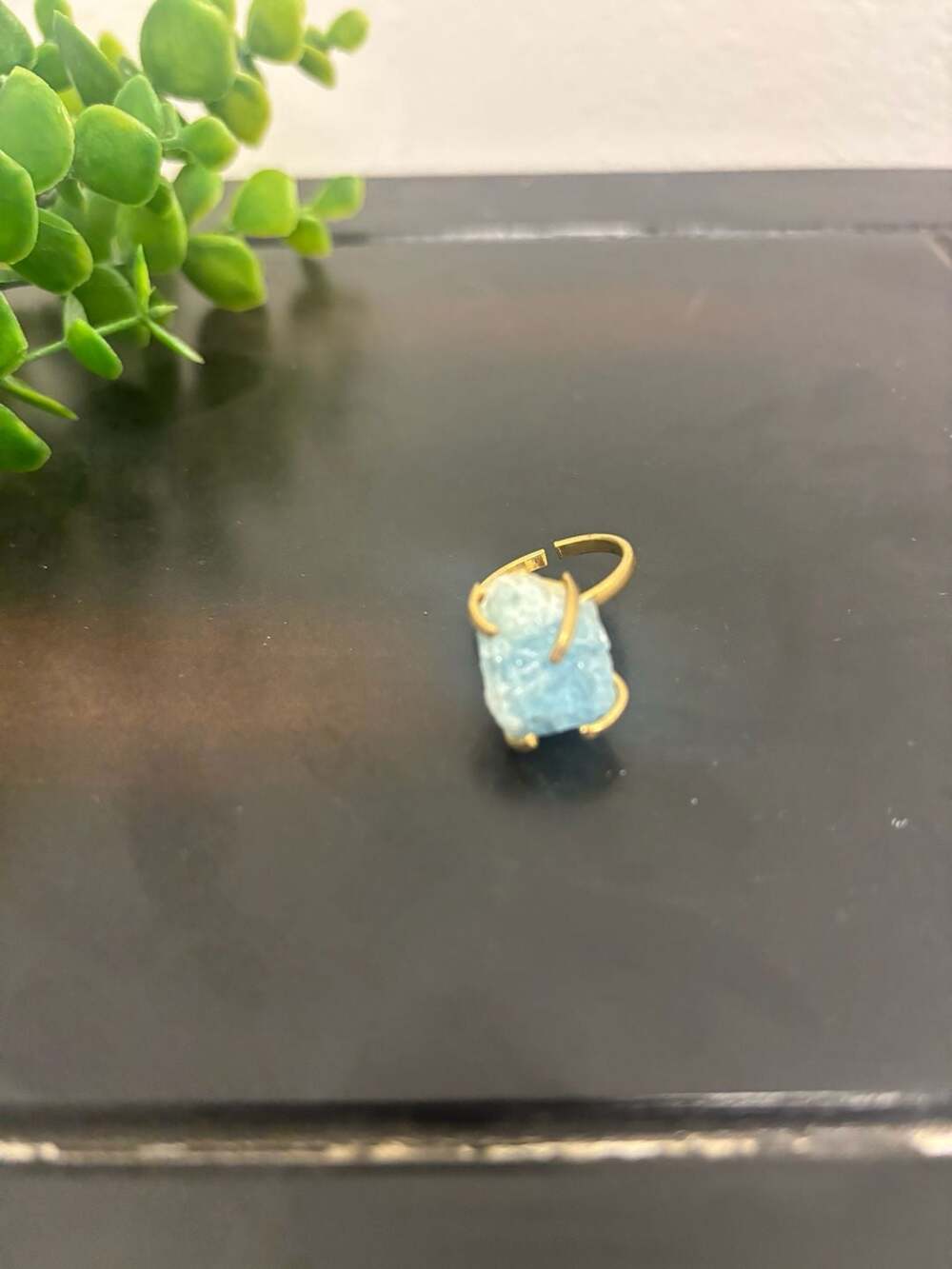 Raw Aquamarine Crystal Gold-Plated Adjustable Ring